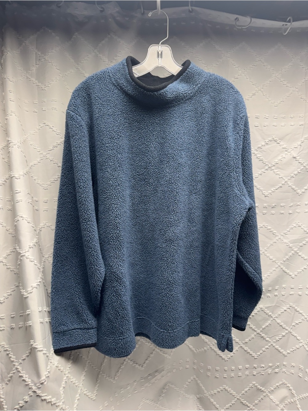 L.L.Bean Women's Mock Neck Fleece Pullover Sweater, Blue, XL